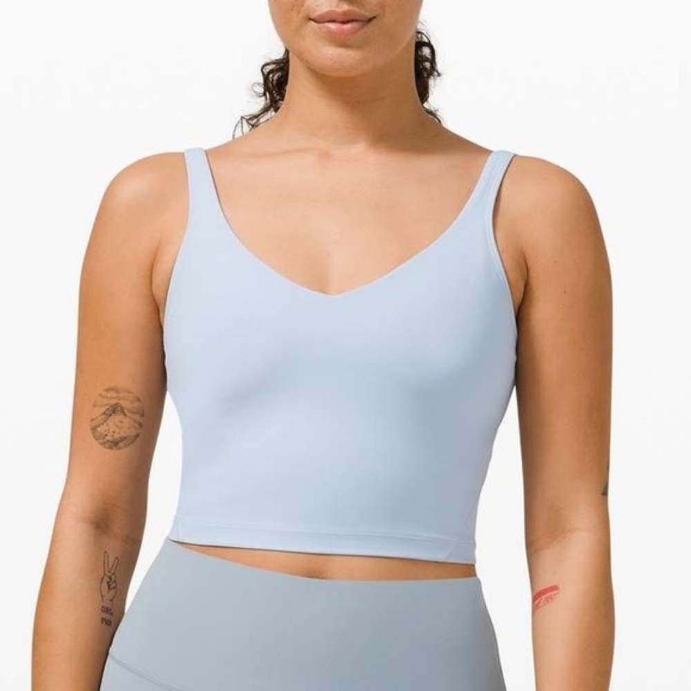 Lululemon Align Tank Top Blue Linen Size 4 Nulu Built-In Bra Cropped Yoga‎ Top